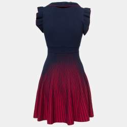 Max Mara Shine Navy Blue & Red Knit Ruffled Flared Dress M