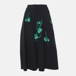 Max Mara Studio Black Crepe Floral Embellished Midi Skirt M