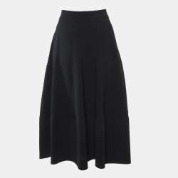 Max Mara Studio Black Crepe Floral Embellished Midi Skirt M