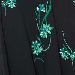 Max Mara Studio Black Crepe Floral Embellished Midi Skirt M