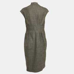 Pre Owned Max Mara Studio Grey Wool Ruffled Sheath Dress M