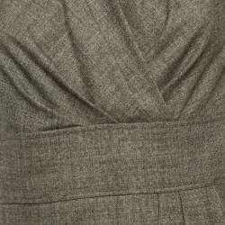 Pre Owned Max Mara Studio Grey Wool Ruffled Sheath Dress M