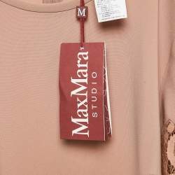 Max Mara Studio Dark Beige Crepe Lace Trimmed Top L