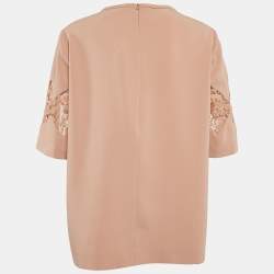 Max Mara Studio Dark Beige Crepe Lace Trimmed Top L