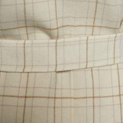 Max Mara Studio Cream Checked Wool Open Front Hooded Belted Coat S
