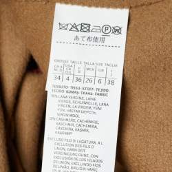 Max Mara Studio Cream Checked Wool Open Front Hooded Belted Coat S