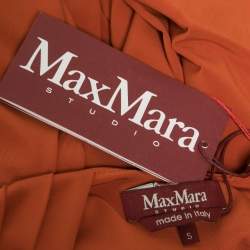 Pre Owned Max Mara Studio Orange Jersey Pleated Detail Sleeveless Midi Dress S