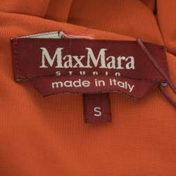 Pre Owned Max Mara Studio Orange Jersey Pleated Detail Sleeveless Midi Dress S