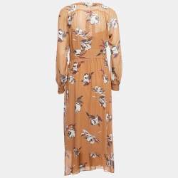 Pre Owned Max Mara Brown Floral Printed Silk Maxi Dress M