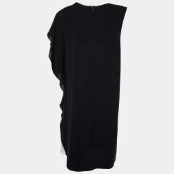Pre Owned Max Mara Studio Black Crepe Contrast Pleated Asymmetric Dress M