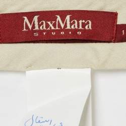 Pre Owned Max Mara Studio White Stretch Cotton Straight Fit Pants L/Waist 35.5"