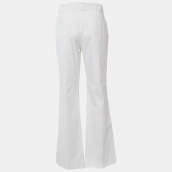 Pre Owned Max Mara Studio White Stretch Cotton Straight Fit Pants L/Waist 35.5"