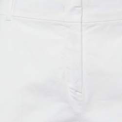 Pre Owned Max Mara Studio White Stretch Cotton Straight Fit Pants L/Waist 35.5"