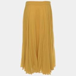 Max Mara Studio Yellow Pleated Knit Fabric Maxi Skirt M