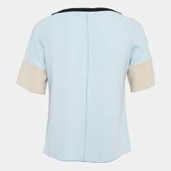 Max Mara Studio Blue Contrast Trim Crepe Short Sleeve Blouse M