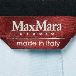 Max Mara Studio Blue Contrast Trim Crepe Short Sleeve Blouse M