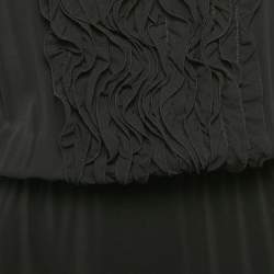 Max Mara Studio Black Silk and Jersey Ruffled Detail Midi Dress M