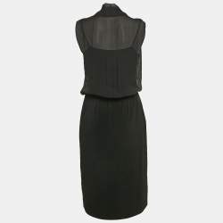Max Mara Studio Black Silk and Jersey Ruffled Detail Midi Dress M