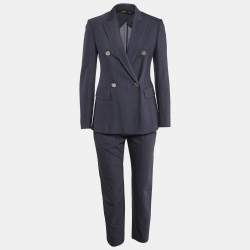 Max Mara Studio Blue Cotton Double Breasted Pants Suit S