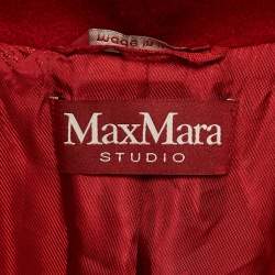 Max Mara Studio Red Cashmere Open Front Hooded Long Coat S