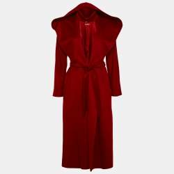 Max Mara Studio Red Cashmere Open Front Hooded Long Coat S