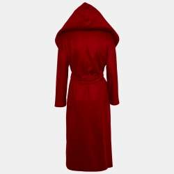 Max Mara Studio Red Cashmere Open Front Hooded Long Coat S