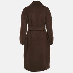 Max Mara Studio Brown Virgin Wool and Cashmere Open Front Belted Long Coat S