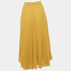 Max Mara Studio Yellow Pleated Georgette Midi Skirt M