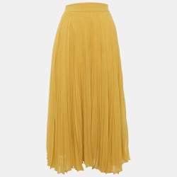 Max Mara Studio Yellow Pleated Georgette Midi Skirt M