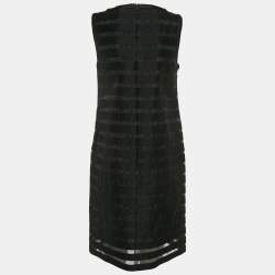 Pre Owned Max Mara Studio Black Striped Cotton Blend Sleeveless Short Dress M