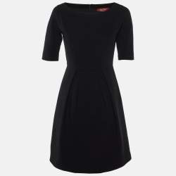 Pre Owned Max Mara Studio Black Crepe Pleated Short Dress M