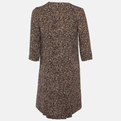 Pre Owned Max Mara Studio Brown Printed Crepe V-Neck Dress S
