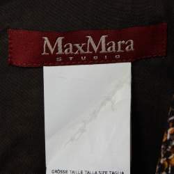 Pre Owned Max Mara Studio Brown Printed Crepe V-Neck Dress S