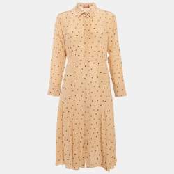 Max Mara Studio Peach Printed Silk Pleated Shorts Dress M