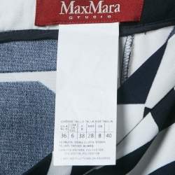 Pre Owned Max Mara Studio Navy Blue Printed Crepe Pleated Midi Skirt S