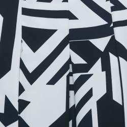 Pre Owned Max Mara Studio Navy Blue Printed Crepe Pleated Midi Skirt S