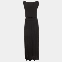 Pre Owned Max Mara Studio Black Jersey & Lace trim Sleeveless Maxi Dress S