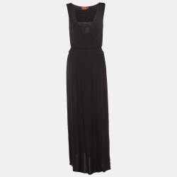 Pre Owned Max Mara Studio Black Jersey & Lace trim Sleeveless Maxi Dress S