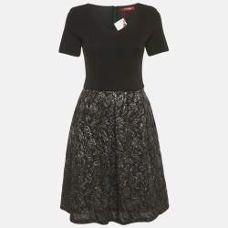 Pre Owned Max Mara Studio Black Wool & Jacquard Short Dress L
