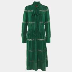 Pre Owned Max Mara Studio Green Crepe Silk Tiered Maxi Dress M