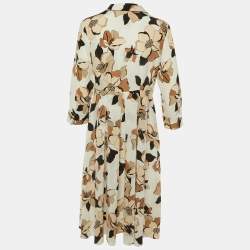 Pre Owned Max Mara Studio Cream Floral Print Silk Midi Dress M