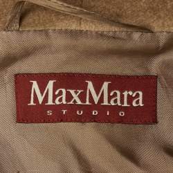 Pre Owned Max Mara Studio Beige Wool Detachable Fur Hood Coat L