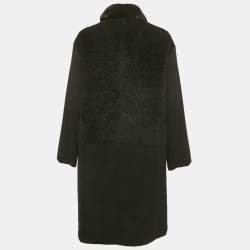 مملوكة مسبقًا معطف ماكس مارا ستوديو شيرلينغ وأسود بطوق فرو بطول متوسط مقاس صغير - سمول