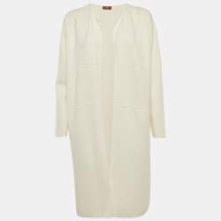 مملوكة مسبقًا Max Mara Studio White Stretch Knit Open Front Long Cardigan S