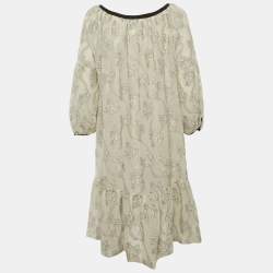 Pre Owned فستان ميدي ماكس مارا استوديو بنقشة زهور أبيض قطن ممزوج منفوش مقاس كبير (لارج)