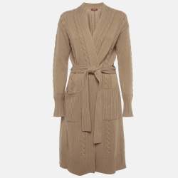 مملوكة مسبقًا Max Mara Studio Cable Knit Wool Belted Cardigan M