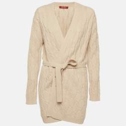 Pre Owned كارديغان ماكس مارا ستوديو تريكو كابل بيج بحزام مقاس كبير (لارج)