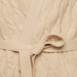 Pre Owned Max Mara Studio Beige Cable Knit Belted Cardigan L