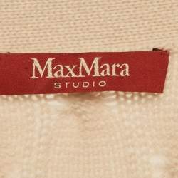 Pre Owned Max Mara Studio Beige Cable Knit Belted Cardigan L
