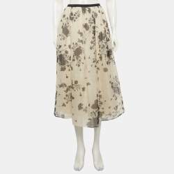 مملوكة مسبقًا تنورة ماكس مارا استوديو مطبعة أورجانزا رمادي ميدي مقاس صغير